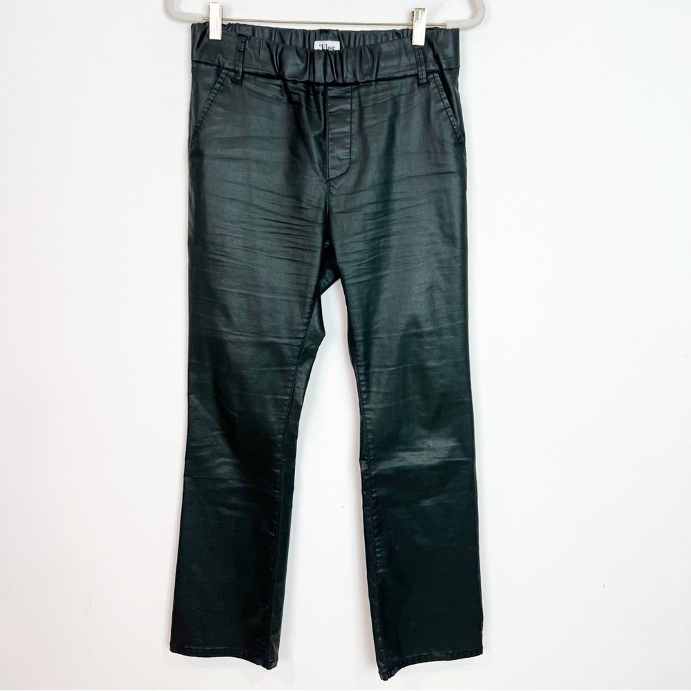FLOG BLACK FAUX LEATHER ELASTIC WAIST PULL ON BOOT CUT PANTS WOMENS SZ 30